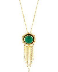 Blossom Box Carved Tassel Pendant Necklace Green