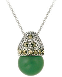 Designs Sterling Silver And Marcasite Green Aventurine Pendant Necklace