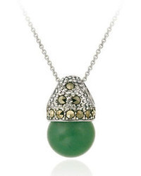 Designs Sterling Silver Marcasite Green Aventurine Pendant Necklace