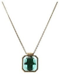 Lucky Brand Evening Shimmer Green Hamsa Pendant Necklace