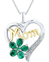 jcpenney Fine Jewelry Lab Created Emerald And White Sapphire Mom Two Tone Pendant Necklace