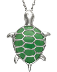 Fine Jewelry Pear Shaped Green Jade And Sterling Silver Turtle Pendant Necklace
