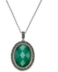 Genevieve Grace Sterling Silver Green Agate And White Quartz Doublet Pendant Necklace
