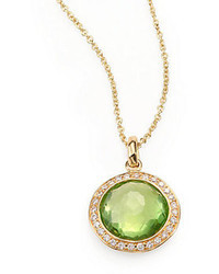 Ippolita Lollipop Peridot Diamond 18k Yellow Gold Mini Pendant Necklace
