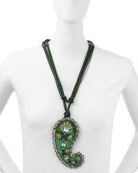 Lanvin Long Crystal Paisley Pendant Ribbon Necklace