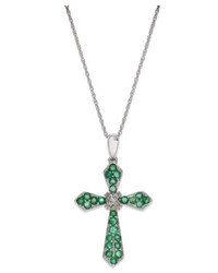 Macy's 10k White Gold Necklace Emerald And Diamond Accent Cross Pendant Necklace