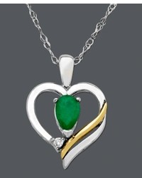 Macy's 14k Gold And Sterling Silver Necklace Emerald And Diamond Accent Heart Pendant