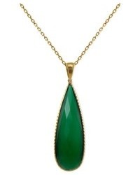 Macy's 14k Gold Necklace Green Chalcedony Pear Shaped Pendant