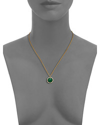 Mija Dark Green Jade White Sapphire Button Pendant Necklace