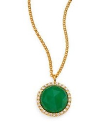 Mija Dark Green Jade White Sapphire Button Pendant Necklace