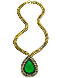 Shabana Khan Gold And Emerald Green Teardrop Tamra Pendant Necklace
