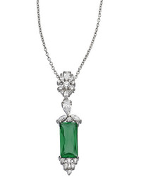 Tang & Song Sterling Silver And Emerald Cz Rectangle Pendant Necklace