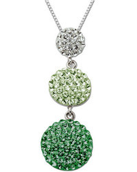 Lord & Taylor Sterling Silver Two Tone Green White Pave Crystal Pendant Necklace