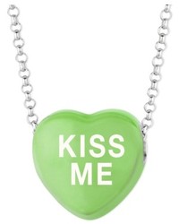 Sweethearts Sterling Silver Necklace Green Kiss Me Heart Pendant
