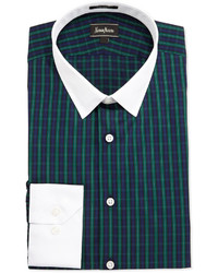 Neiman Marcus Classic Fit Plaid Dress Shirt Greenwhite