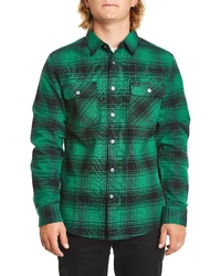 Green Plaid Flannel Long Sleeve Shirt