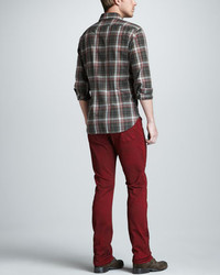 John Varvatos Star Usa Plaid Long Sleeve Shirt Red