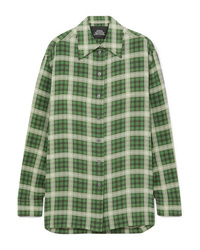 Green Plaid Silk Dress Shirt