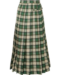 Green Plaid Wool Maxi Skirt