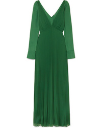 Green Pleated Chiffon Evening Dress