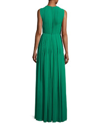 Badgley Mischka Sleeveless Pleated Gown Emerald