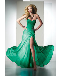 Alyce Paris Silky Wrap Around Sweetheart Long Evening Gown With Draped Bodice And Rhinestone Brooch 35442