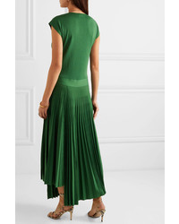 Agnona Asymmetric Pleated Silk And Cotton Blend Dress