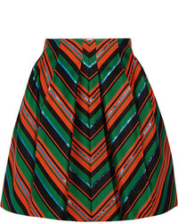 DELPOZO Pleated Metallic Jacquard Mini Skirt Green
