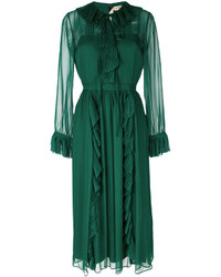 Green Pleated Silk Dress