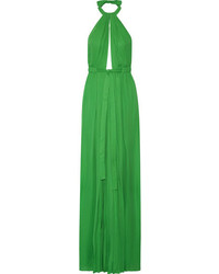 Emilio Pucci Pleated Silk Halterneck Gown Green