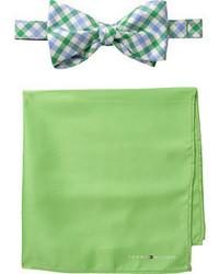 Tommy Hilfiger Gingham Solid Bowtie And Pocket Square Settie And Pocket Square Set