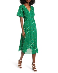 ALL IN FAVO R Dot Button Front Midi Dress