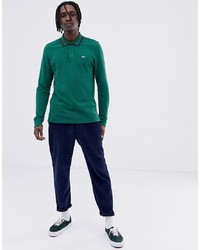 Tommy Jeans Classic Flag Logo Long Sleeve Pique Polo In Green