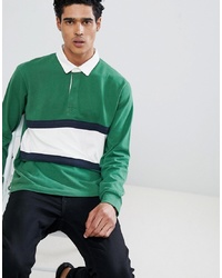 Pull&Bear Colourblock Rugby Shirt In Green