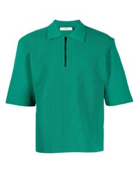AMOMENTO Half Zip Ribbed Polo Shirt