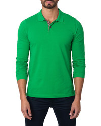 Jared Lang Long Sleeve Cotton Blend Polo Shirt Green