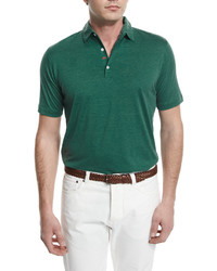 Isaia Short Sleeve Silk Blend Polo Shirt Green