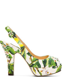 green floral pumps