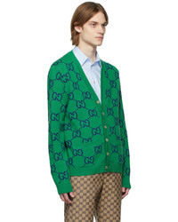 Gucci Green Knit Gg Cardigan