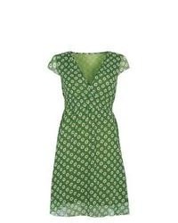 Tenki New Look Green Daisy Print V Neck Shirred Waist Dress