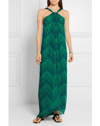 Diane von Furstenberg Lilita Printed Silk Chiffon Maxi Dress Green