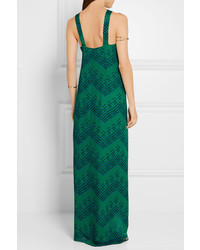 Diane von Furstenberg Lilita Printed Silk Chiffon Maxi Dress Green