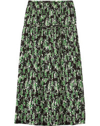 Green Print Chiffon Midi Skirt