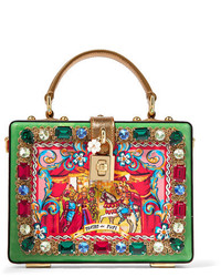 Dolce & Gabbana Carretto Crystal Embellished Printed Patent Leather Clutch Green
