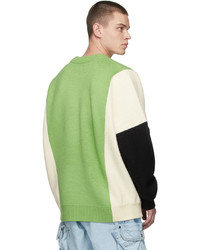 We11done Green Jacquard Square Logo Mix Sweater