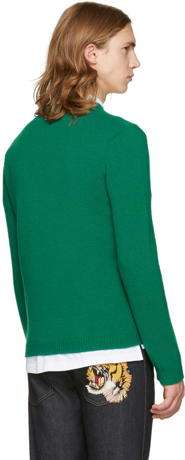 Gucci Crewneck Sweater W/tiger Intarsia, Green