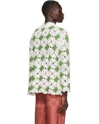 Bode White Green Crochet Diamond Overshirt
