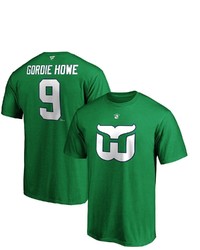 FANATICS Branded Gordie Howe Green Hartford Whalers Authentic Stack Retired Player Name Number T Shirt
