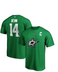 FANATICS Branded Jamie Benn Kelly Green Dallas Stars Authentic Stack Name Number T Shirt