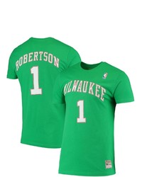 Mitchell & Ness Oscar Robertson Green Milwaukee Bucks Hardwood Classics Stitch Name Number T Shirt
